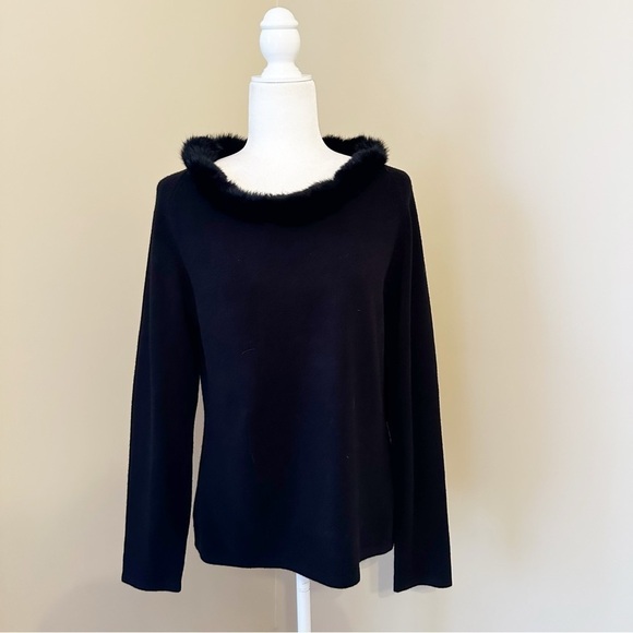 Carducci Fur Trim Long Sleeve Black Sweater - Large - Picture 9 of 9